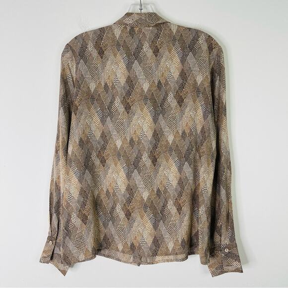 Vintage Talbots tan cream silk mixed print office preppy button front top 10 - Picture 5 of 6